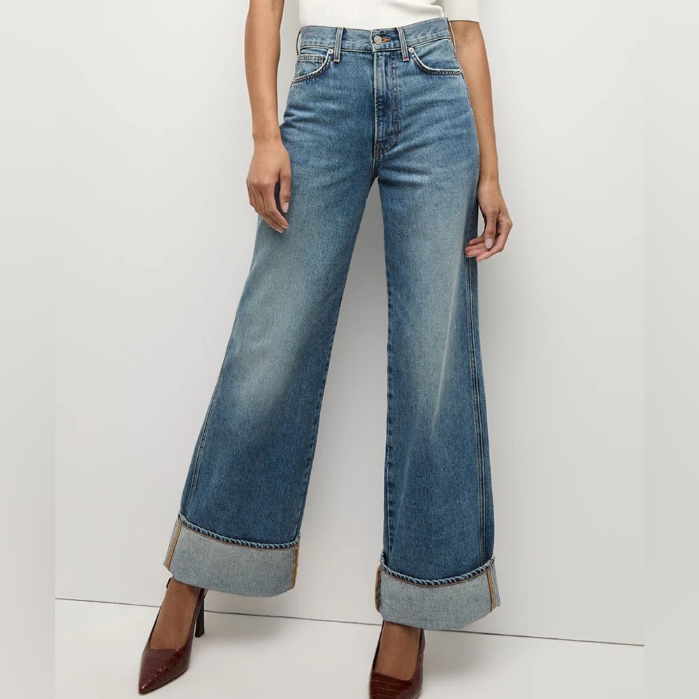 Veronica Beard Taylor High Rise wide leg cuffed jeans Rebel Stone